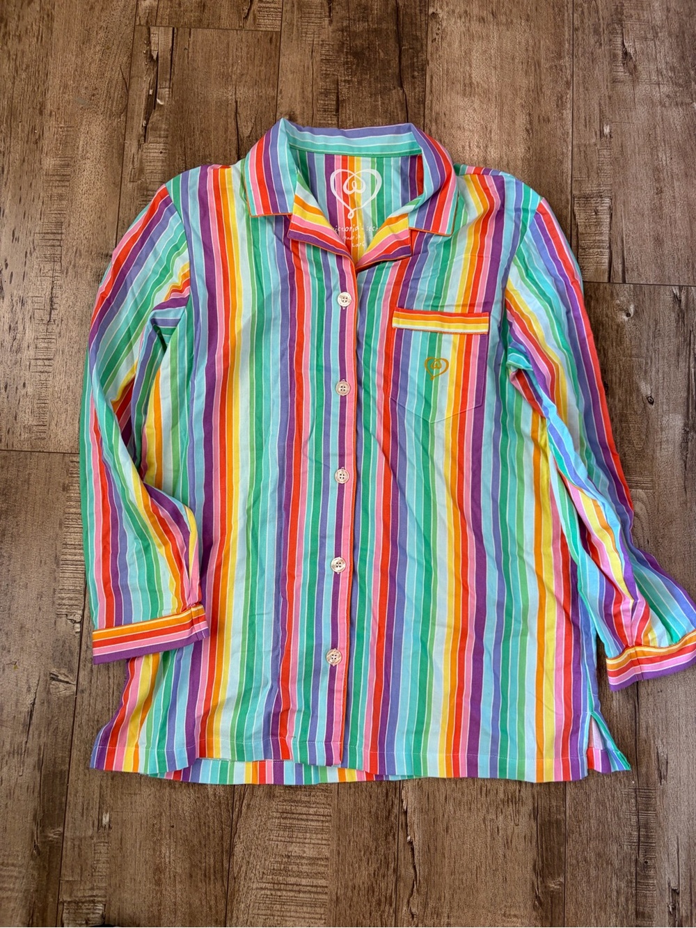 Vintage Victoria secret Multicolor Rainbow Stripe Button-Front pj top